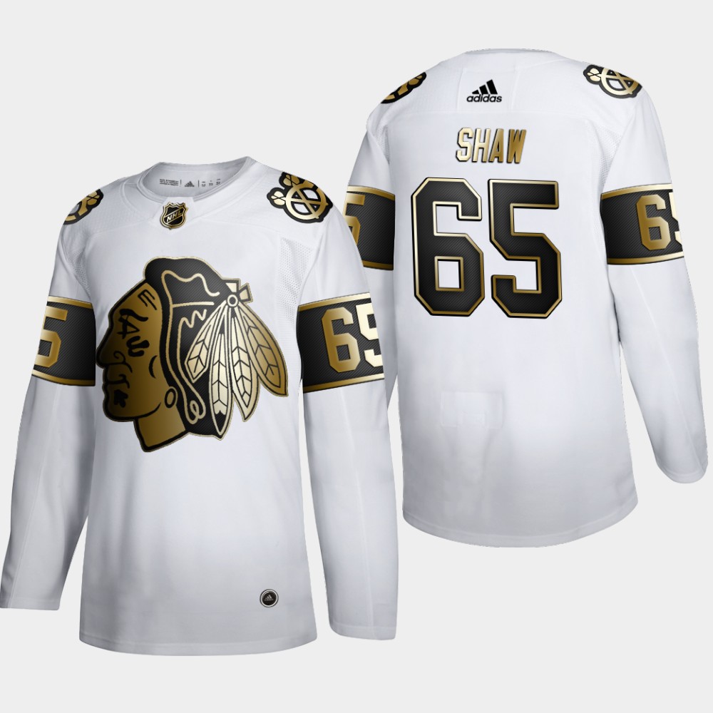 Chicago Blackhawks #65 Andrew Shaw Men Adidas White Golden Edition Limited Stitched NHL Jersey->san jose sharks->NHL Jersey